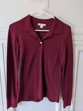 Aeropostale Long Sleeve Stretch Polo Top - Burgundy Wine. Size Medium.